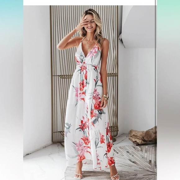 Paaple Floral Print Backless Wrap Split Slip Dress Dress size small - Picture 5 of 6